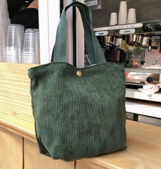 Green corduroy tote bag