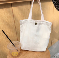 White corduroy tote bag
