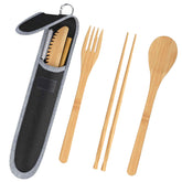 Bamboo cutlery set with carrying case