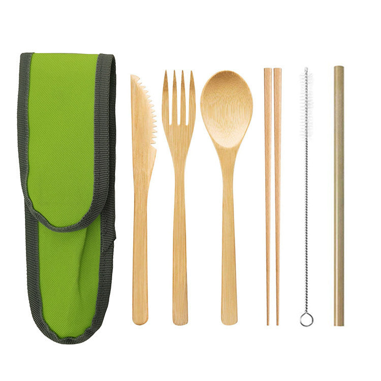 Bamboo cutlery set with green case