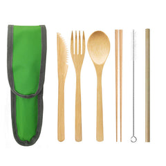 Bamboo cutlery set with green case