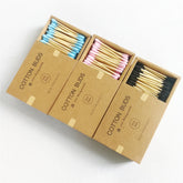 Three boxes of eco-friendly cotton buds with different colored cotton tips