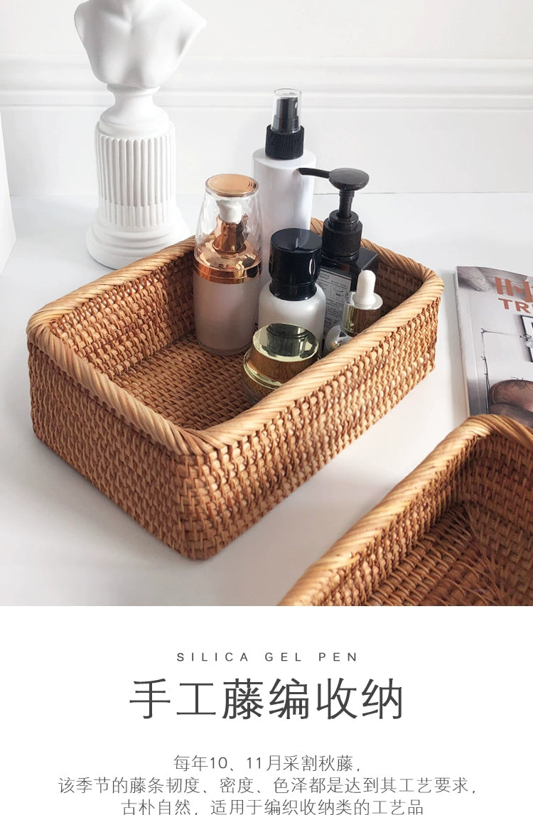 Woven Handwoven Rattan Storage Basket with skincare products