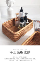 Woven Handwoven Rattan Storage Basket with skincare products