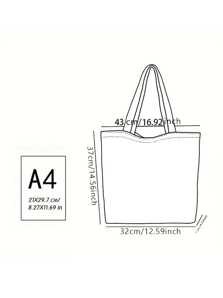 Measurement diagram of a tote bag with dimensions in centimeters and inches.