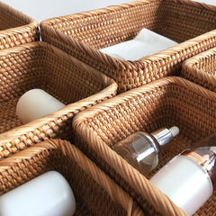 Cosmetic bottles with a wicker Handwoven Rattan Storage Basket