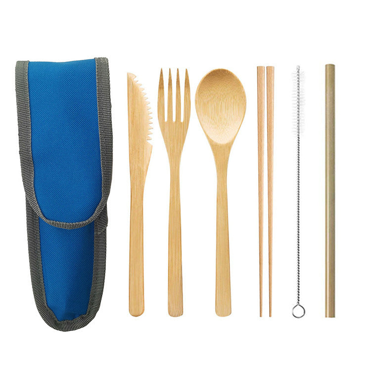 Bamboo cutlery set with blue case