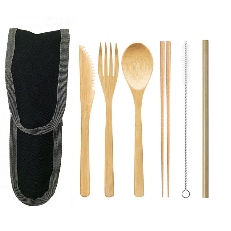 Bamboo cutlery set with black carrying case