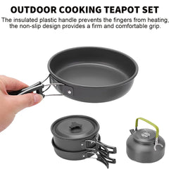 Outdoor cooking teapot set with insulated plastic handle and non-slip design