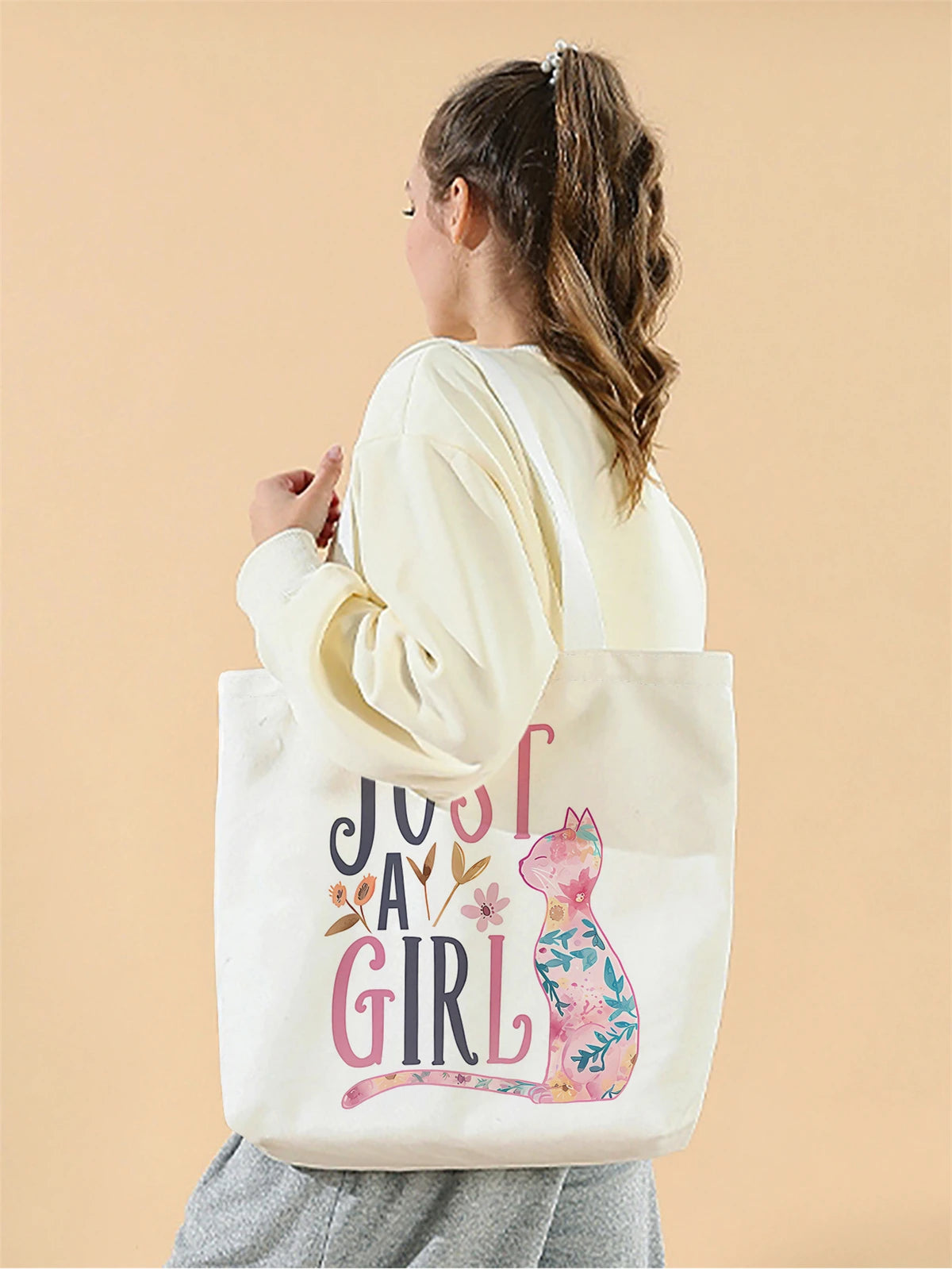 Reusable Printed Cat Canvas Tote Bag