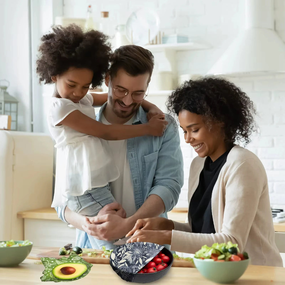 Family preparing food together in a kitchen