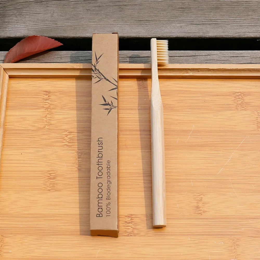 Bamboo toothbrush and packaging