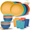 Set of colorful plates, bowls, and cups 