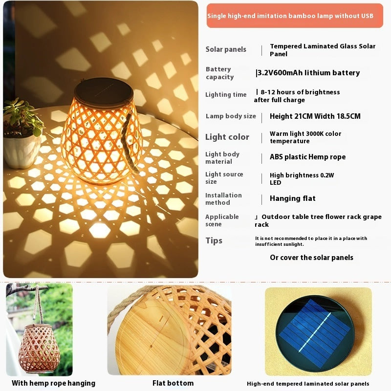 Solar lamp with bamboo design and product specifications